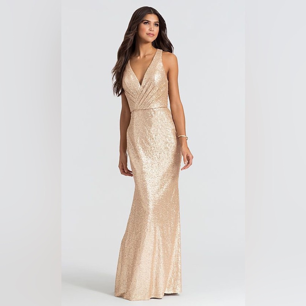 Bari Jay Rose-gold Sequin evening Dress